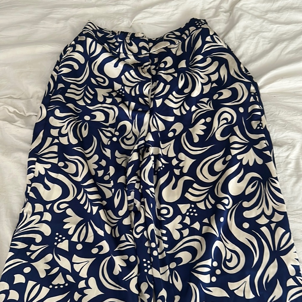 House of Harlow Blue Silk Parachute pants with Funk design